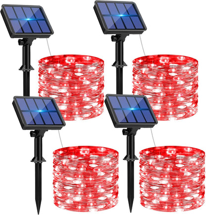 4 Pack Solar String Lights Outdoor - 320LED 132FT Solar Fairy Lights Waterproof 8 Modes, Copper