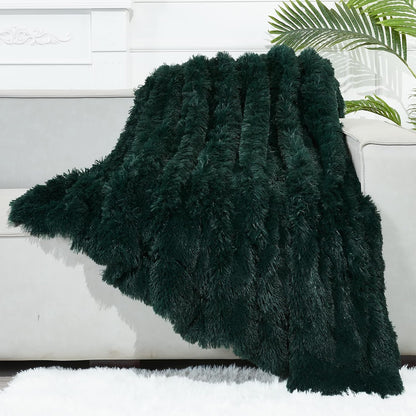 GONAAP Fuzzy Faux Fur Throw Blanket Forest Green Super Soft Cozy Plush Fuzzy Shaggy Blanket for
