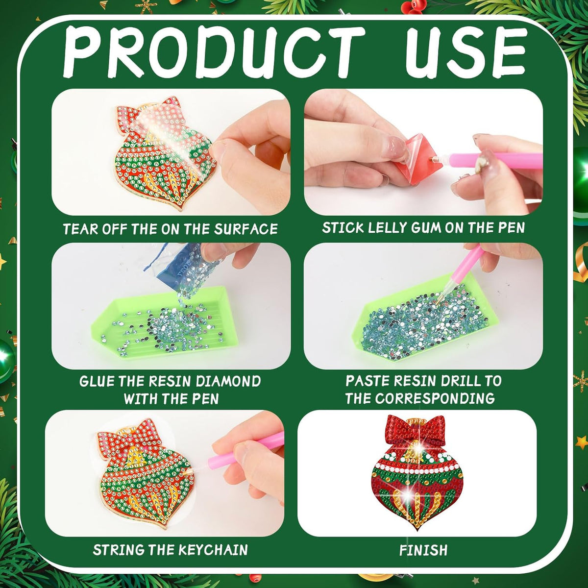 Tondiamo 20 Pcs Christmas Diamond Painting Keychain Kits 5D DIY Diamond Art Pendants Double Sided
