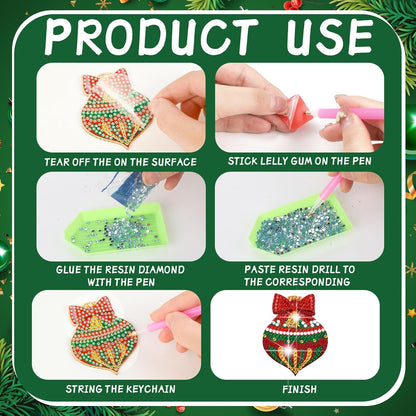 Tondiamo 20 Pcs Christmas Diamond Painting Keychain Kits 5D DIY Diamond Art Pendants Double Sided