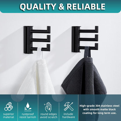 Angle Simple Swivel Towel Hooks for Bathroom, SUS 304 Stainless Steel Foldable 3 Arms Robe Towel
