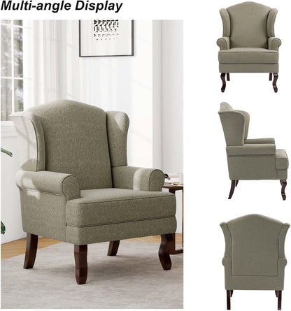 Accent Chair, High Back Upholstered Armchair with High Resilience Sponge & Wood Legs, Mid-Century
