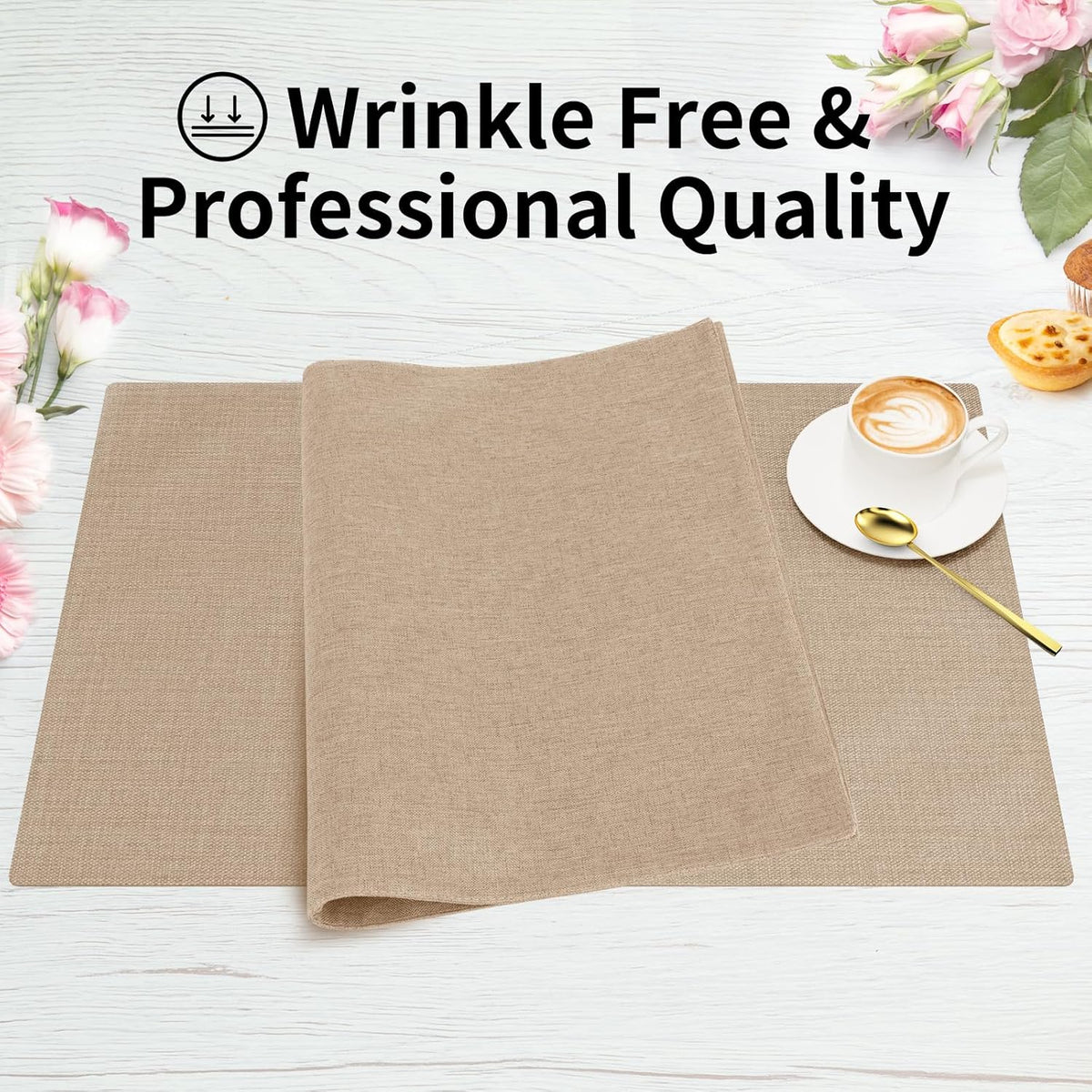 Cloth Placemats, Set of 6 Heat-Resistant Cotton Linen Blend Double Layered Machine Washable Place