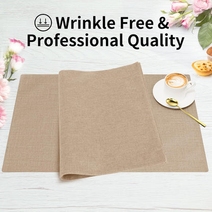Cloth Placemats, Set of 6 Heat-Resistant Cotton Linen Blend Double Layered Machine Washable Place