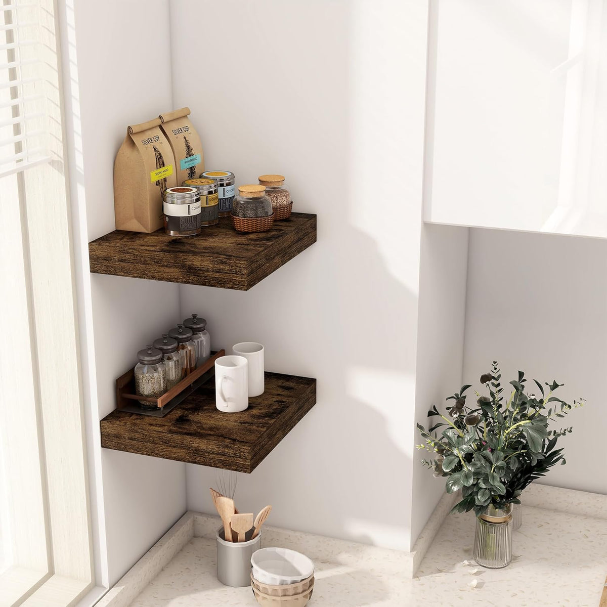 Fun Memories 12 Inch Floating Shelf, Rustic Wood Wall Shelves for Wall Decor & Storage, 12 x 12