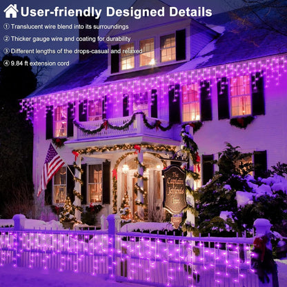33ft Purple Halloween Lights Outdoor, 400 LED Icicle Lights for Outside Indoor Twinkle Christmas