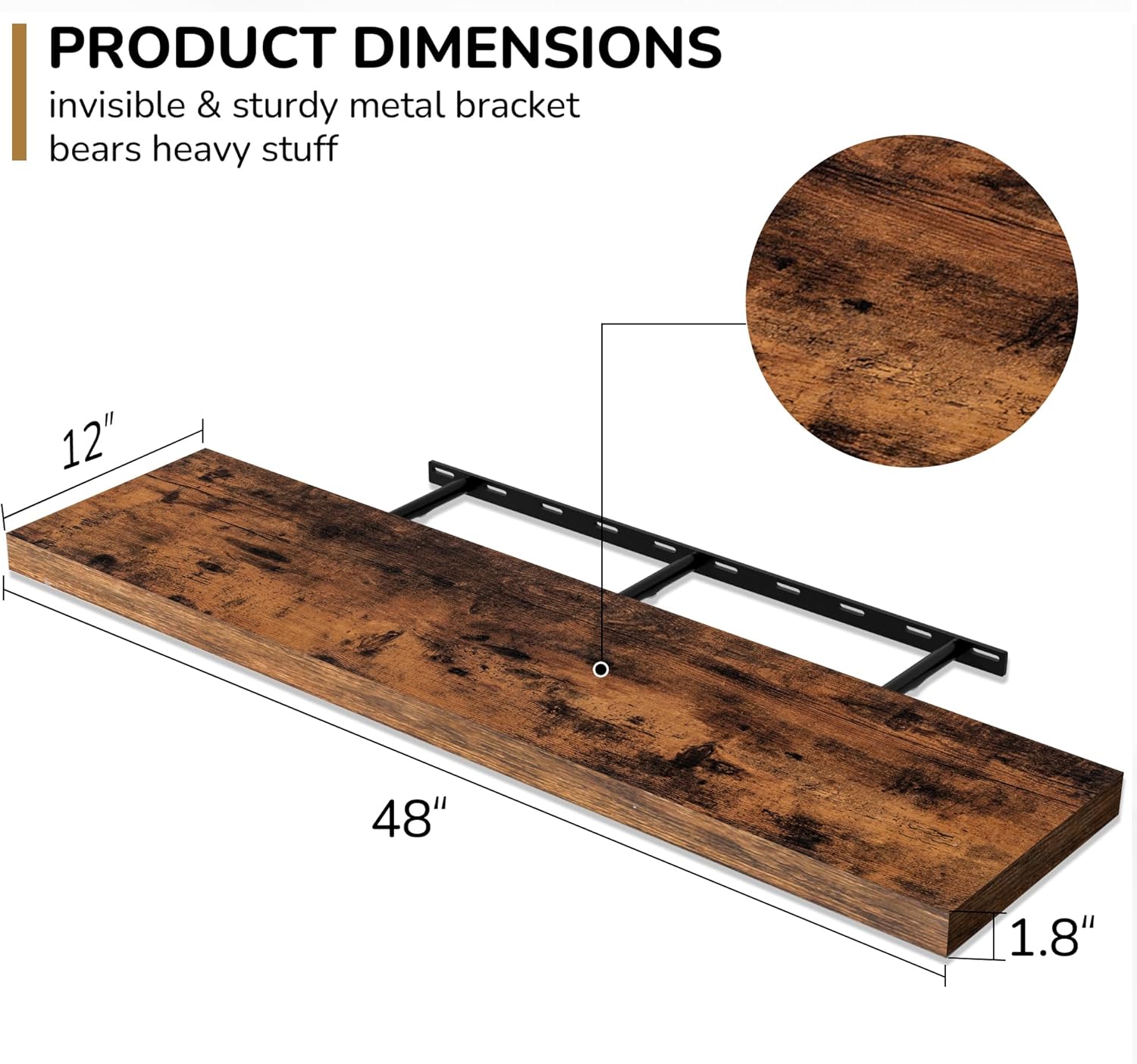 Fun Memories Floating Shelves - 12 Inch Rustic Wooden Wall Shelves - Extra Deeper & Thicker Wall