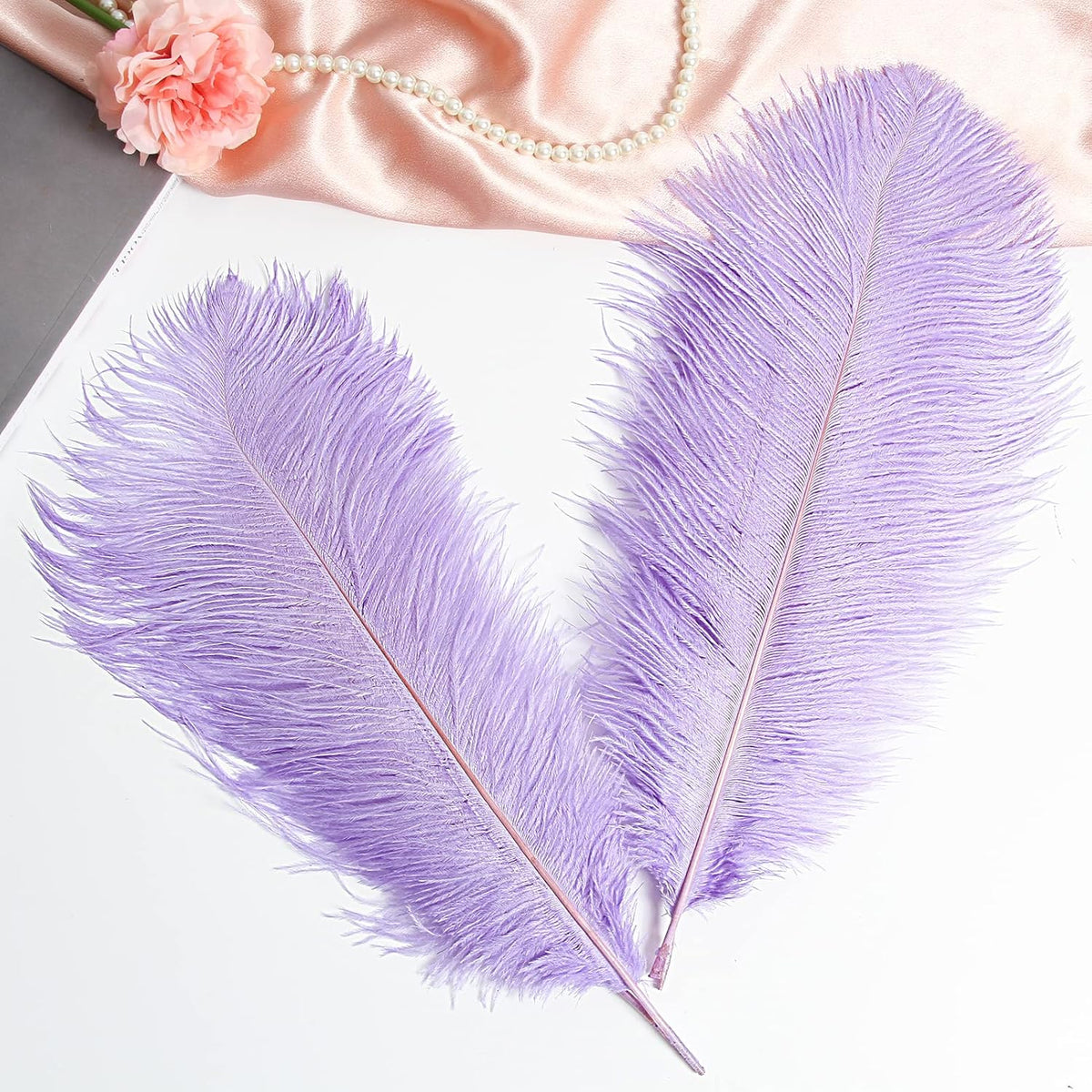 THARAHT Lavender Ostrich Feathers 12pcs Large Natural Bulk 16-18Inch 40cm-45cm for Wedding Party
