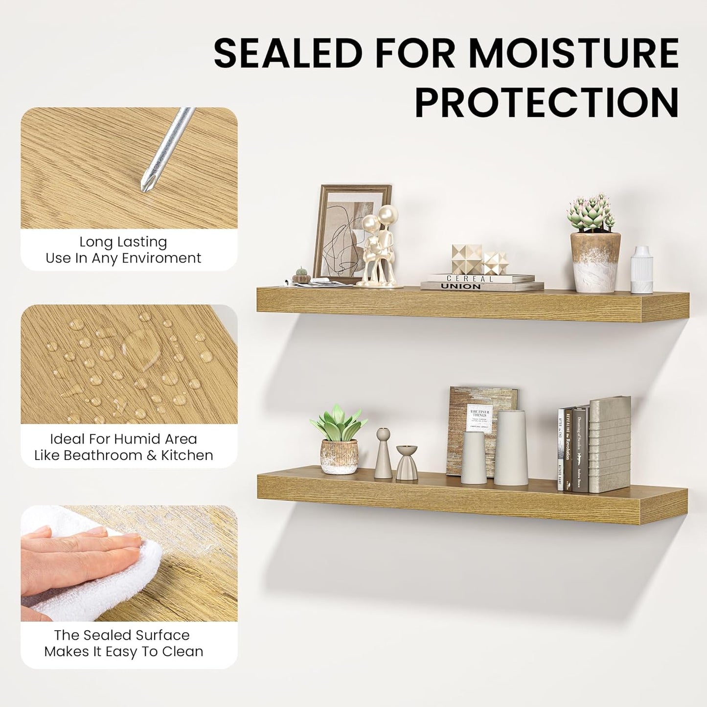 Floating Shelves for Wall, 31.5" W x 6.7" D x 1.5" H, Wooden Wall Mounted Display Shelves with