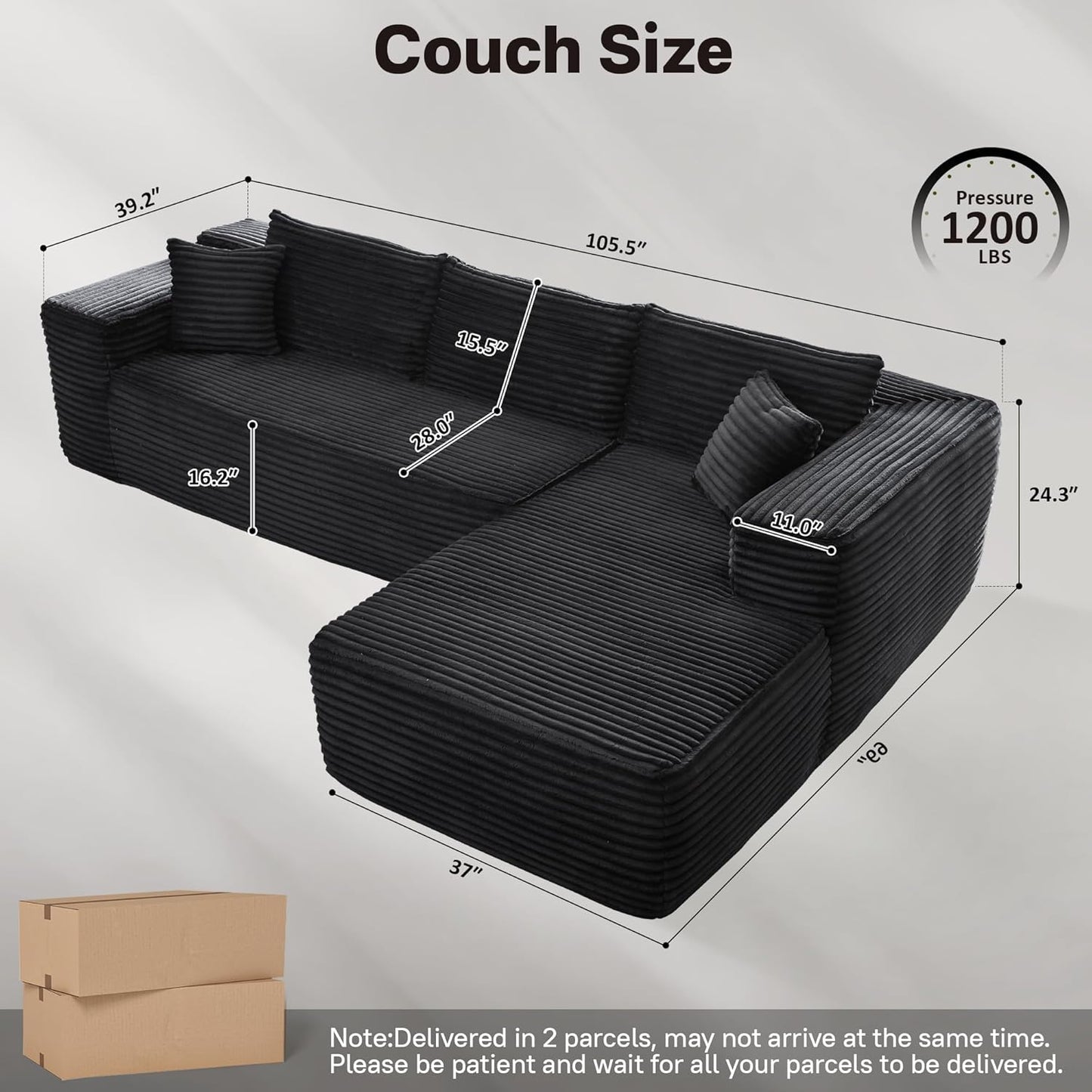 104" Cloudy Sectional L Shaped Couch for Living Room, No Assembly Required, Modular Comfy Sofa with