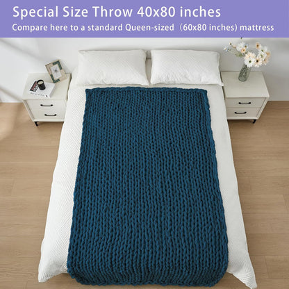 Bigacogo Chunky Knit Throw Blanket for Couch, 40x80 inches, 100% Hand Knitted with Thick Jumbo