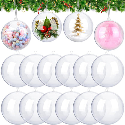 ANVAVO 12 Pieces 12 cm Christmas Clear Plastic Fillable Ball Ornaments DIY Craft Transparent