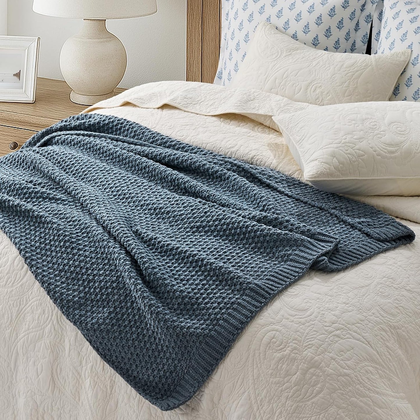 Chunky Chenille Knit Throw Blanket for Couch, Soft Luxurious Moss Stitch Blankets for Bed, Cozy