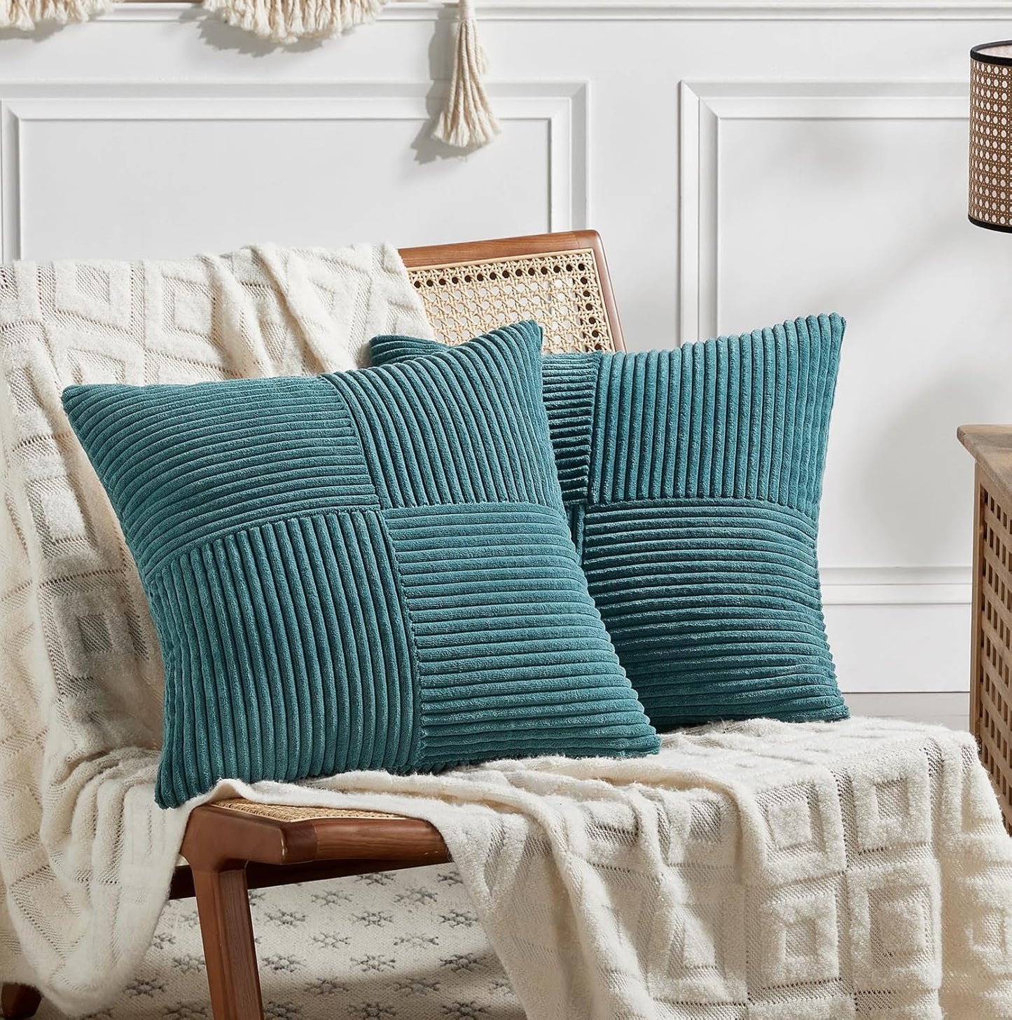 Fancy Homi 2 Packs Teal Euro Decorative Throw Pillow Covers 28x28 Inch for Couch Bed Sofa, Rustic