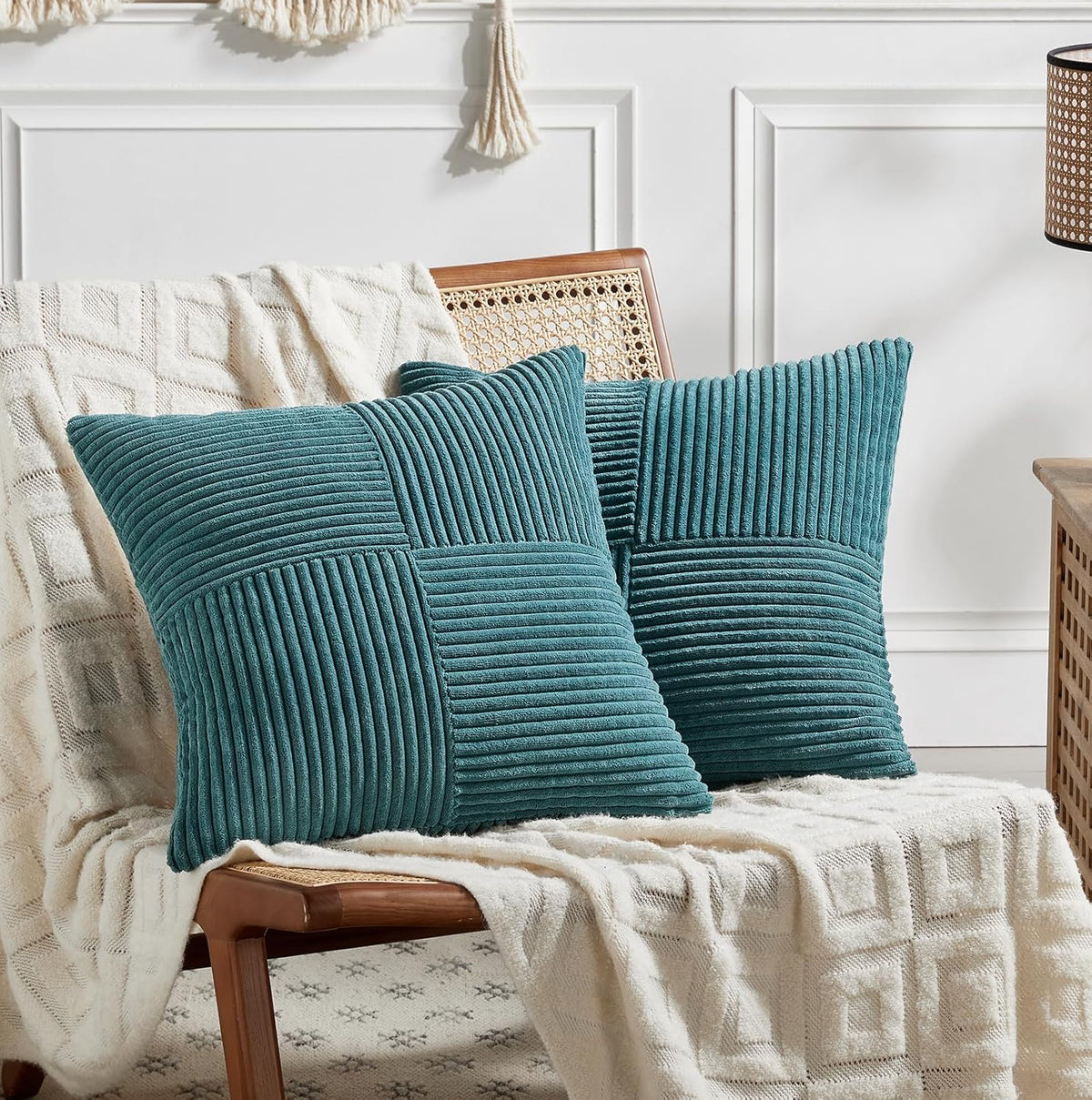 Fancy Homi 2 Packs Teal Decorative Throw Pillow Covers 18x18 Inch for Living Room Couch Bed Sofa