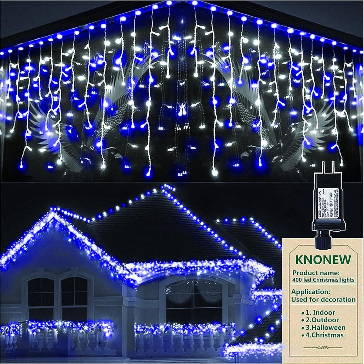 KNONEW Christmas Lights Outdoor Decorations 400 LED 33ft Curtain Fairy String Light with 75