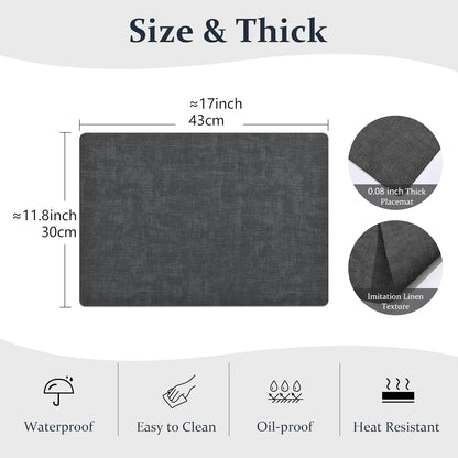 FROMHEART Faux Leather Placemats Set of 6–Waterproof,Heat/Oil Stain-Resistant PU Table