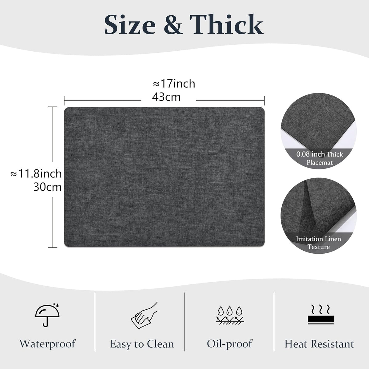 FROMHEART Faux Leather Placemats Set of 8–Waterproof,Heat/Oil Stain-Resistant PU Table