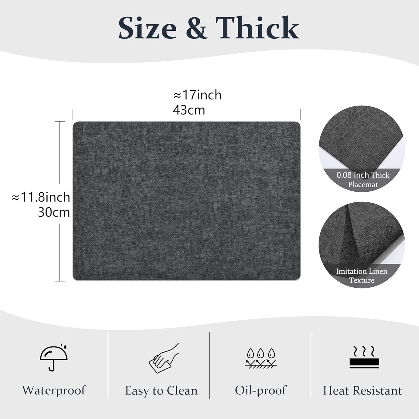 FROMHEART Faux Leather Placemats Set of 12–Waterproof,Heat/Oil Stain-Resistant PU Table