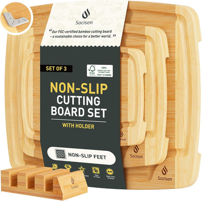 Bamboo Cutting Board Set Non Slip Feet with Holder Over Sink Tablas Para Picar Cocina Tabua Madeira