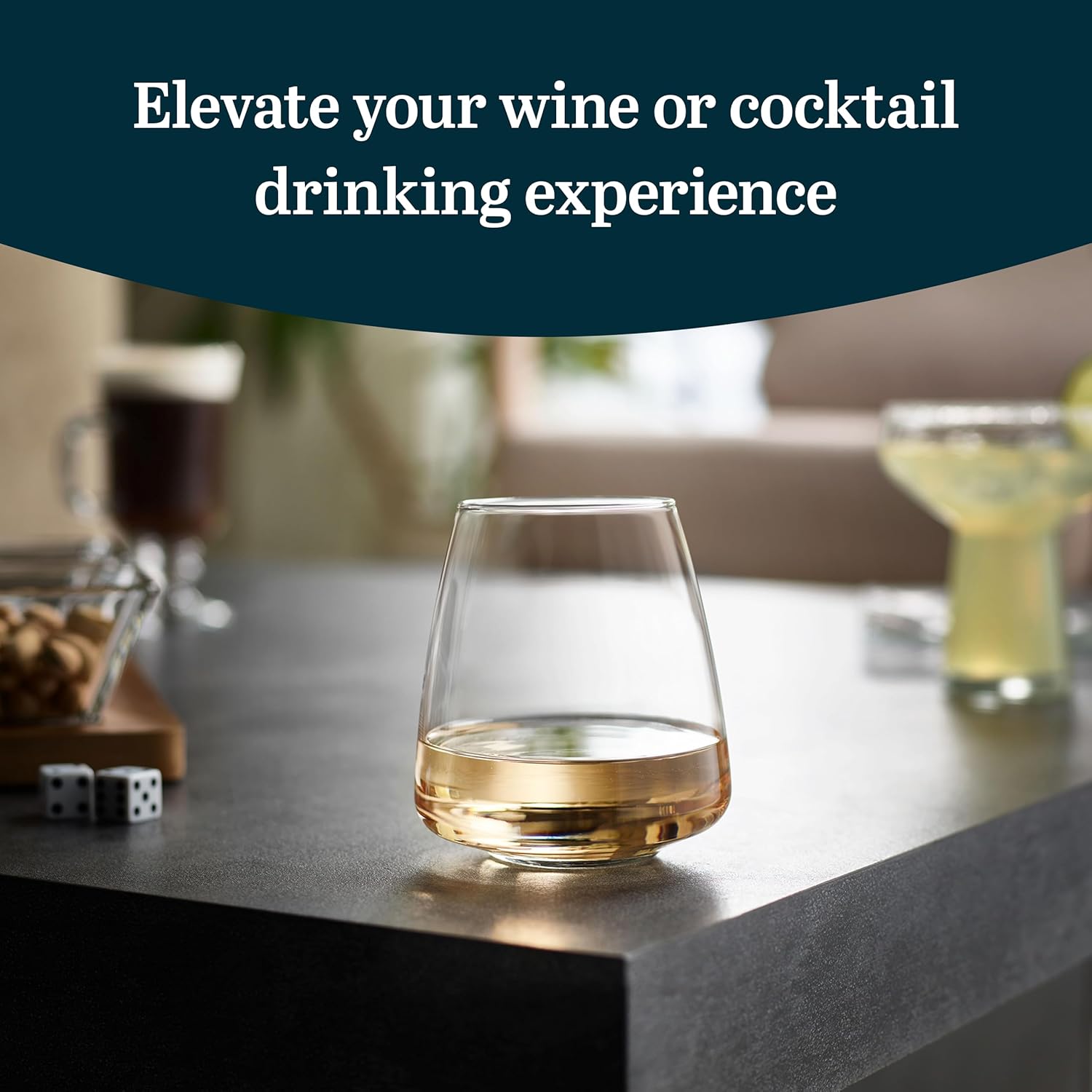 Libbey Stackable Stemless Wine Glasses Set of 6, Tapered Bulb Shaped All Purpose Wine Glass Set