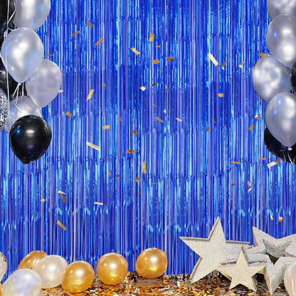 3 Pack Foil Fringe Backdrop - Royal Blue Shiny Tinsel Curtains for Party Decoration/Photo Booth
