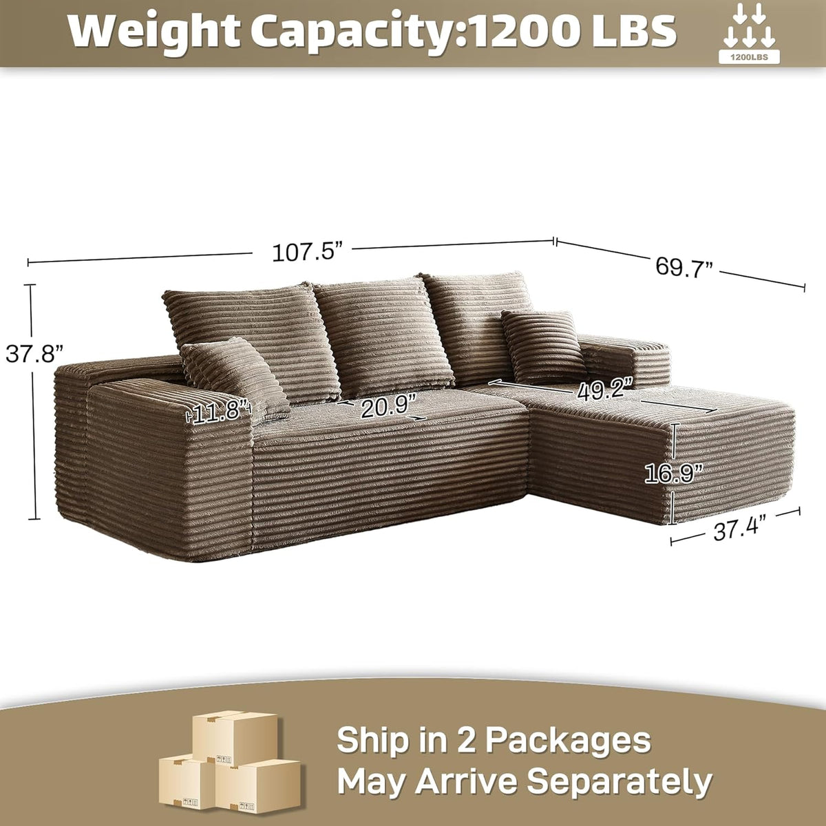 HYJT H&K Modular Sectional Sofa Cloud Couch, 107" Comfy L Shaped Sectional Couches for Living Room
