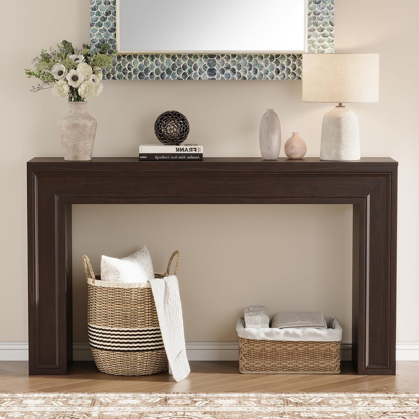 Rresyet 55 Inch Long Console Table, Sofa Table Behind Sofa, Wooden Entryway Table, Farmhouse