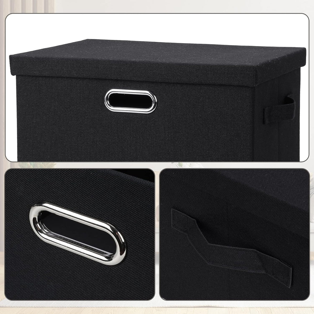Large 17" 36 Quart Collapsible Stackable Storage Bins with Lids, 1 Pack Black Foldable Fabric