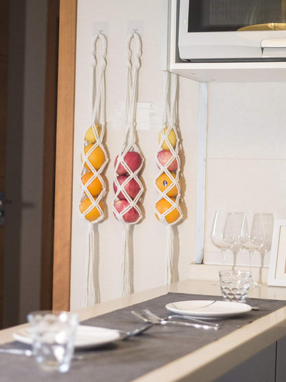 Decocove Hanging Fruit Basket - Boho Basket for Potato, Onion and Fruit Storage - Boho Wall Hanging