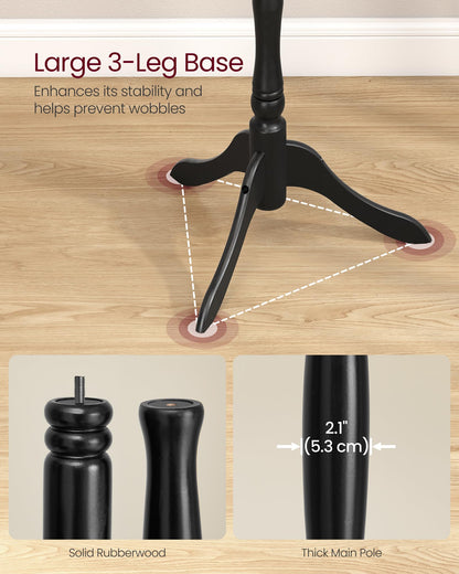 VASAGLE Freestanding Coat Rack, Rubber Wood Coat Tree with 11 Hooks