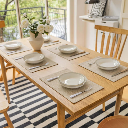 Demetex Burlap Placemats Set of 4 Heat Resistant Decorative Cloth Place Mats Wipeable Lined Linen
