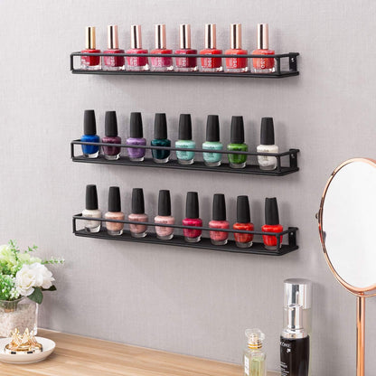 MyGift Set of 3 Wall-Mounted Black Metal Nail Polish and Essential Oils Display Shelves, Kitchen