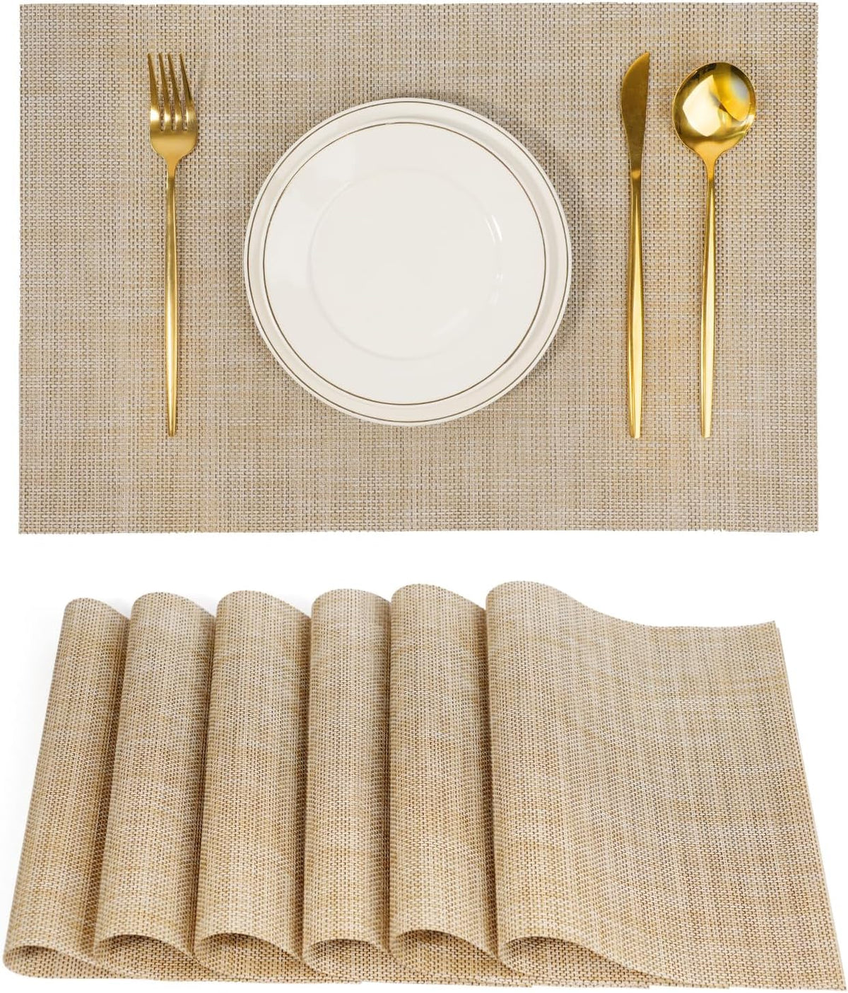 Placemats Set of 6，Non-Slip PVC Weave Table Mats Easy to Clean，Heat Resistant Place Mats for