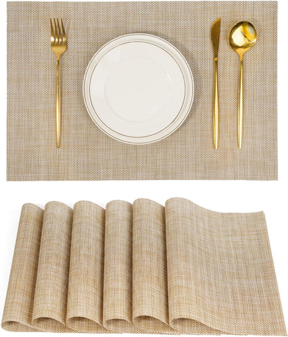 Placemats Set of 6，Non-Slip PVC Weave Table Mats Easy to Clean，Heat Resistant Place Mats for