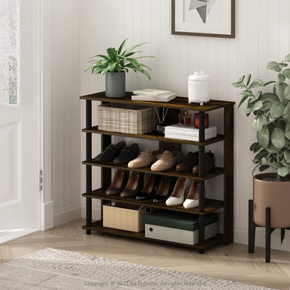 Furinno Turn-N-Tube 5 Tier Wide Shoe Rack, Amber Pine/Black