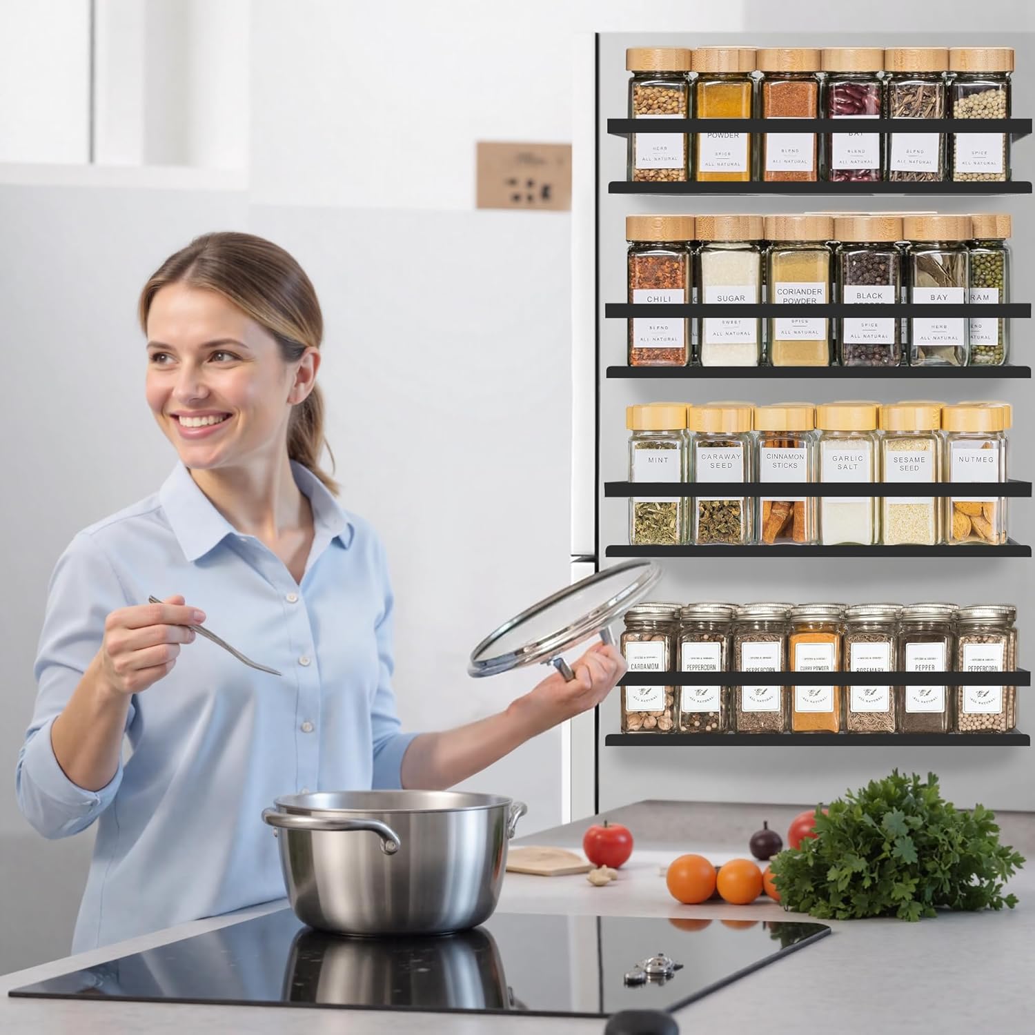 Magnetic Spice Rack Organizer for Fridge Seasoning Organizer for Kitchen Storage With Screw