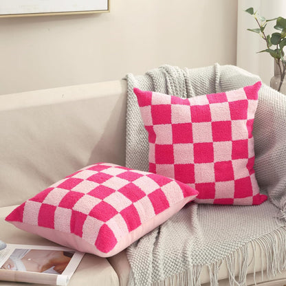 Alysheer Checkered Embroidered Decorative Throw Pillow Covers 18"x 18" Set of 2, Farmhouse Cottage