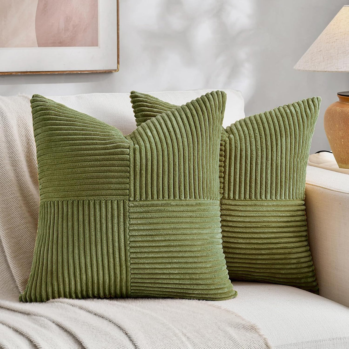 Fancy Homi 2 Packs Moss Green Euro Decorative Throw Pillow Covers 26x26 Inch for Bedroom Couch Bed