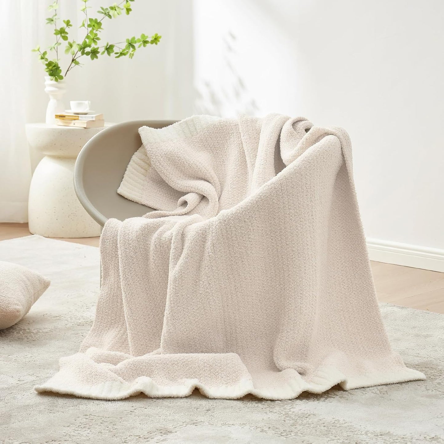 Snuggle Sac Heather Ivory Oversized Throw Blanket for Couch, Super Soft Warm Blankets Cozy Knit