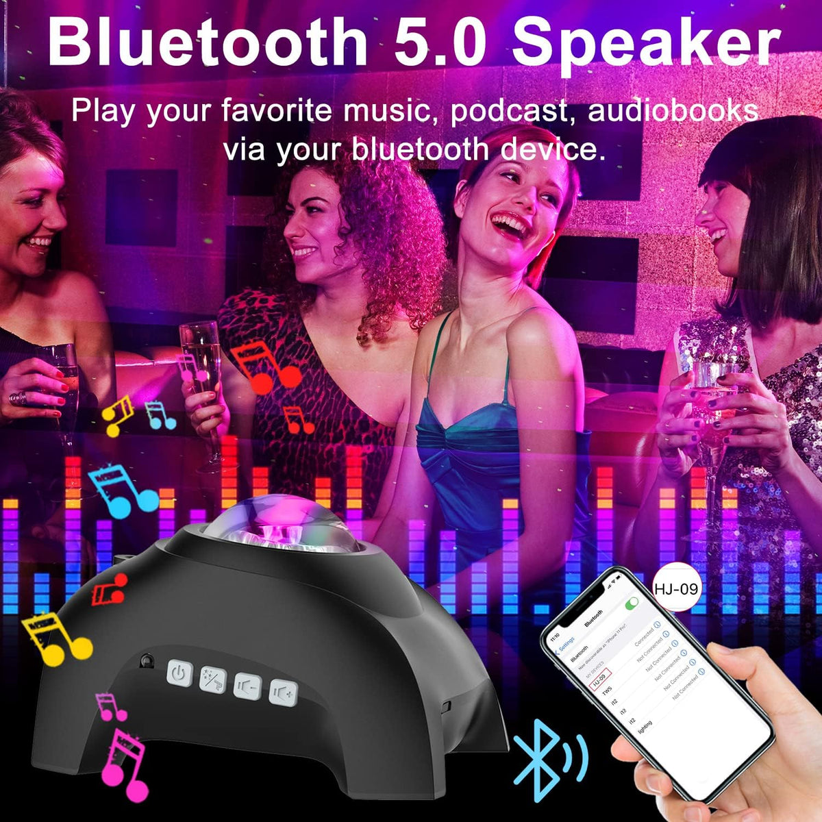 Star Projector, Galaxy Light for Bedroom Night Lights, Aurora Projector with Bluetooth Speaker for