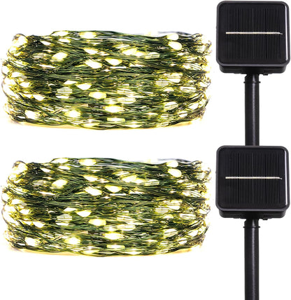Solar String Lights for Outside,33FT 100LEDs (2 Pack) Solar Fairy Lights,Waterproof 8 Modes Outdoor