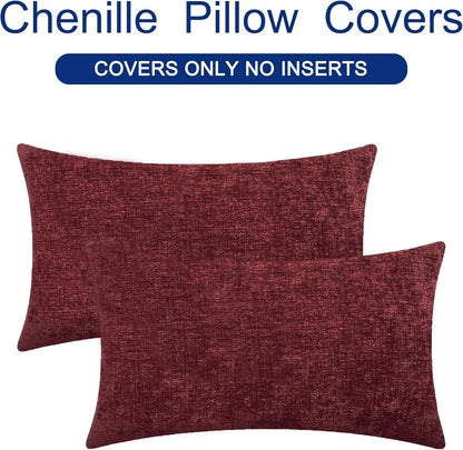 CaliTime Throw Pillow Covers Decorative 12 X 20 Inches Pack of 2 Cozy Chenille Cushion Cases for