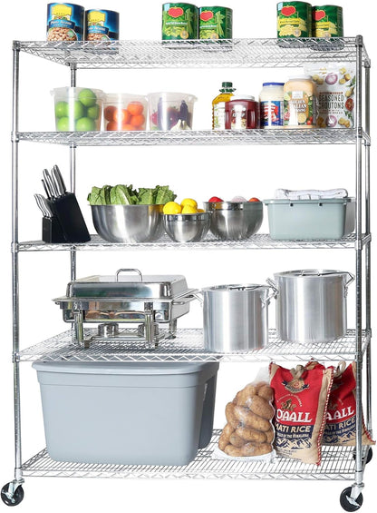 Seville Classics UltraDurable Heavy Duty NSF Solid Steel Wire Rack Storage Unit Wheels, 5-Tier