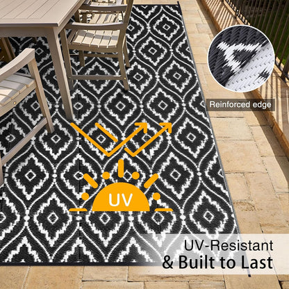 OLANLY Outdoor Rug 9x12 ft Waterproof, Outdoor Plastic Straw Rug with Geometric Pattern Clearance