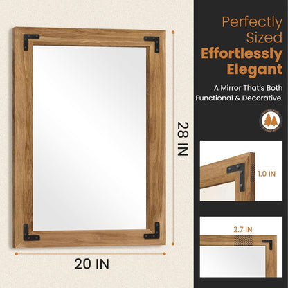 Bathroom Mirror for Wall with Wooden Frame, 20"x28" Solid Wood Vanity Mirror for Farmhouse