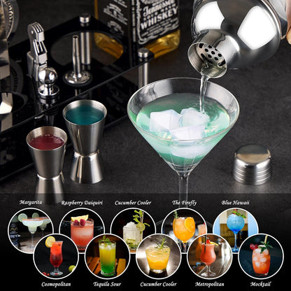 Cocktail Shaker Set Bartender Kit : 15-Piece Stainless Steel Bartender Kit with Acrylic Stand Bars