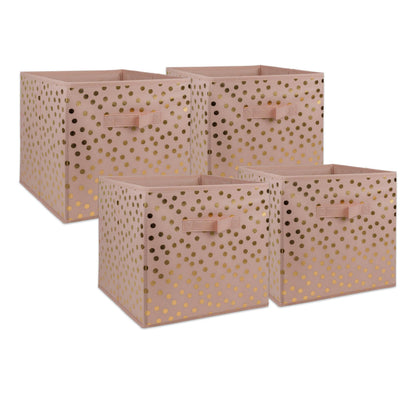 DII Woven Polyester Storage Bin, Polka Dot, Pink & Gold, Small Set of 4