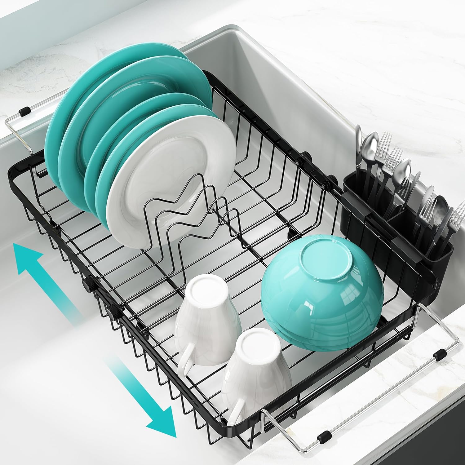 MAJALiS Dish Drying Rack in Sink -Expandable Stainless Steel Over Sink Dish Rack (11.3''-17'')