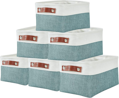 DECOMOMO Small Storage Basket, Closet Storage Bins, Baskets for Organizing Shelves (Teal & White